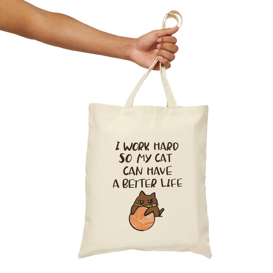 work hard for my cat (with Rico) - Cotton Canvas Tote Bag